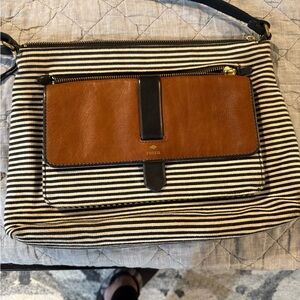 Fossil Black and White Striped Crossbody Bag